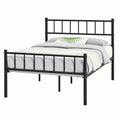 Letto Singolo in Ferro Battuto con Doghe 90x190 cm, Testiera Minimalista Nero