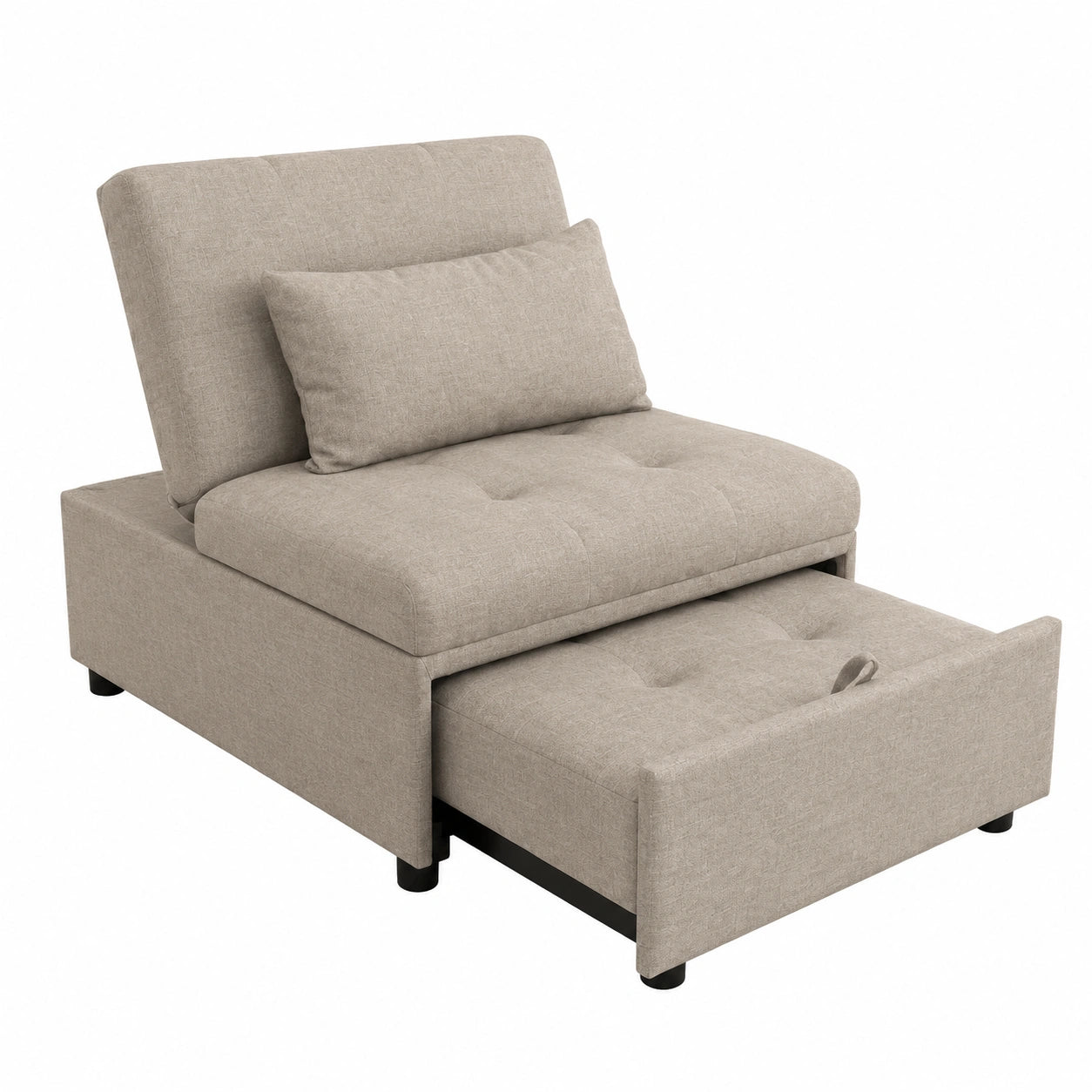 MAKA Poltrona Letto Singolo Trasformabile con Materasso Comodo e Poggiatesta Regolabile, Divano Letto Reclinabile Salvaspazio con Cuscino Removibile, Dimensioni 191x79x90 cm (Tortora)