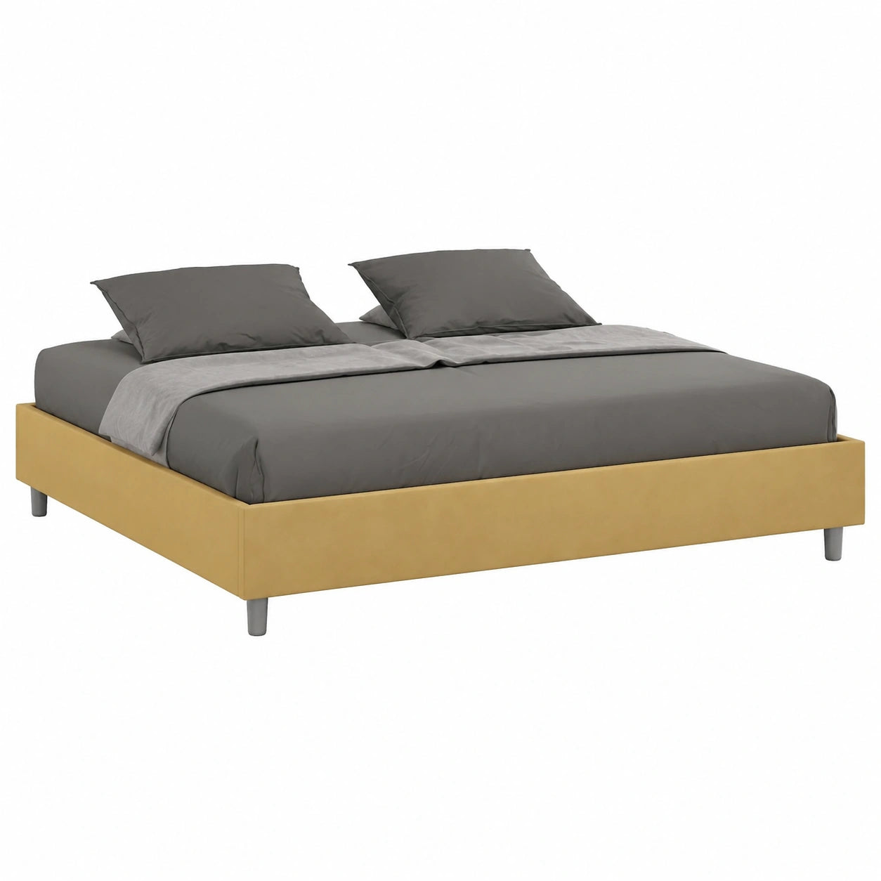 Letto king size con contenitore in microfibra ocra 190x200 imbottito