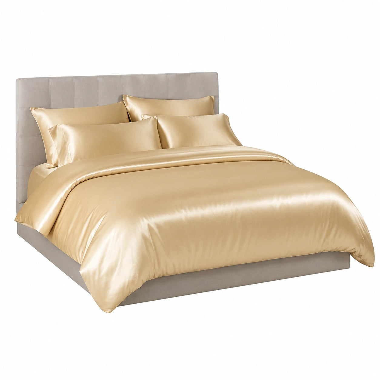 Set biancheria da letto queen size 3 pezzi in raso morbido lusso con cerniera, 1 copripiumino 2 federe tinta unita cammello