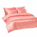Set letto in raso per letto queen, 3 pezzi, lussuoso e morbido, include copripiumino e federe in tinta unita rosa