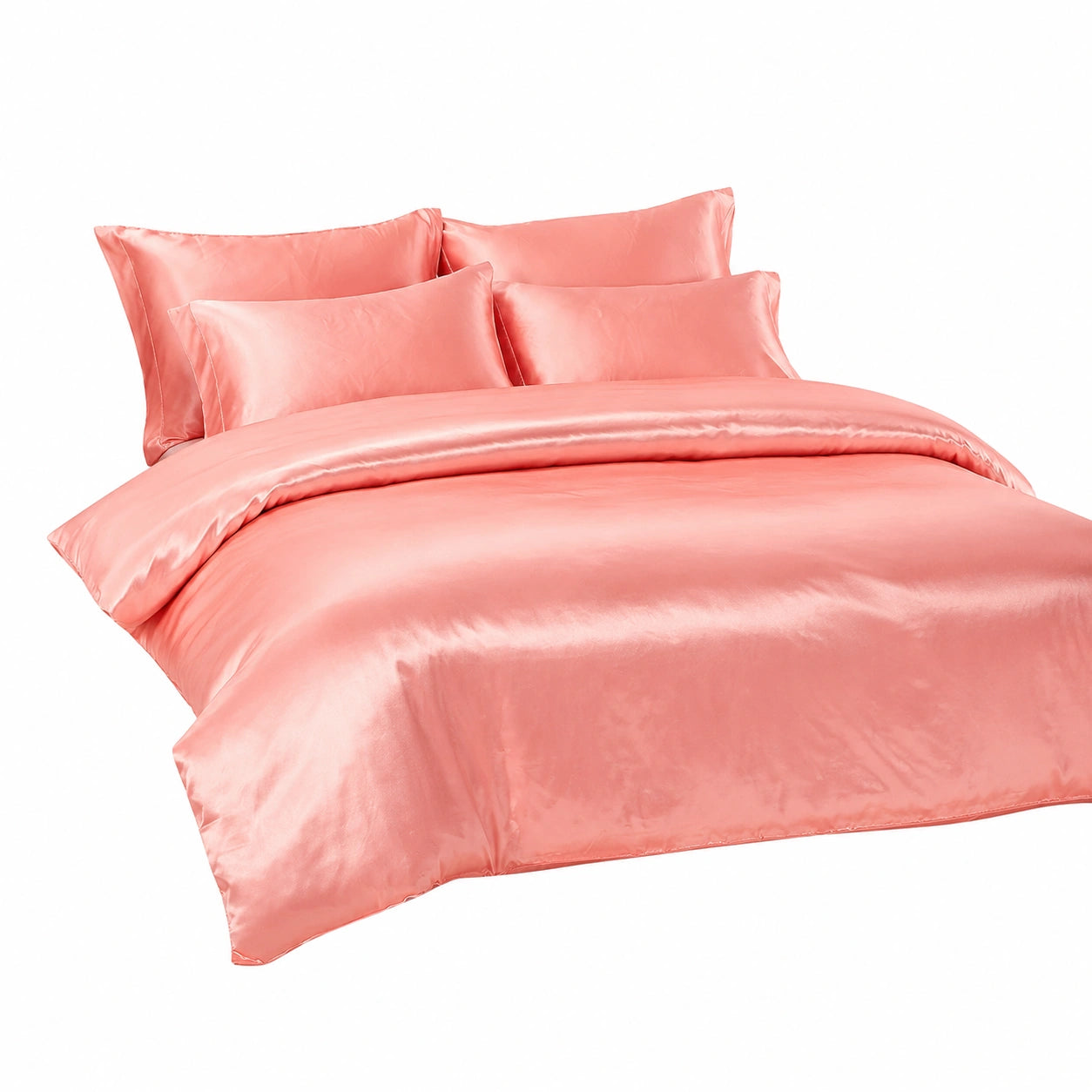 Set letto in raso per letto queen, 3 pezzi, lussuoso e morbido, include copripiumino e federe in tinta unita rosa