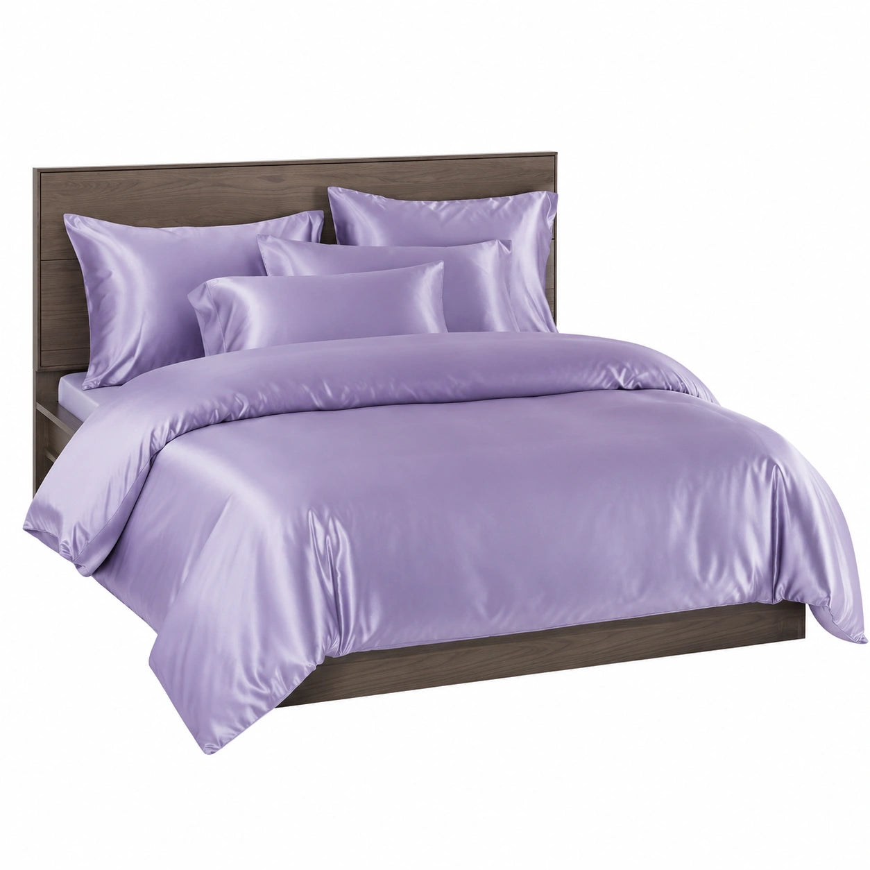 Set biancheria da letto in raso viola, queen size, copripiumino e federe, chiusura con cerniera