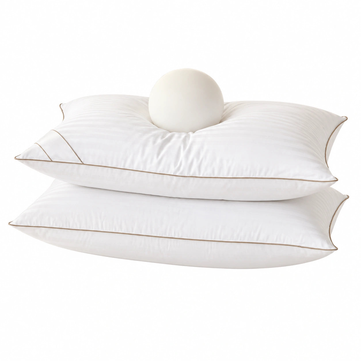 Set di 2 cuscini in piuma d'oca, 100% cotone, per letto queen size, federe bianche a righe
