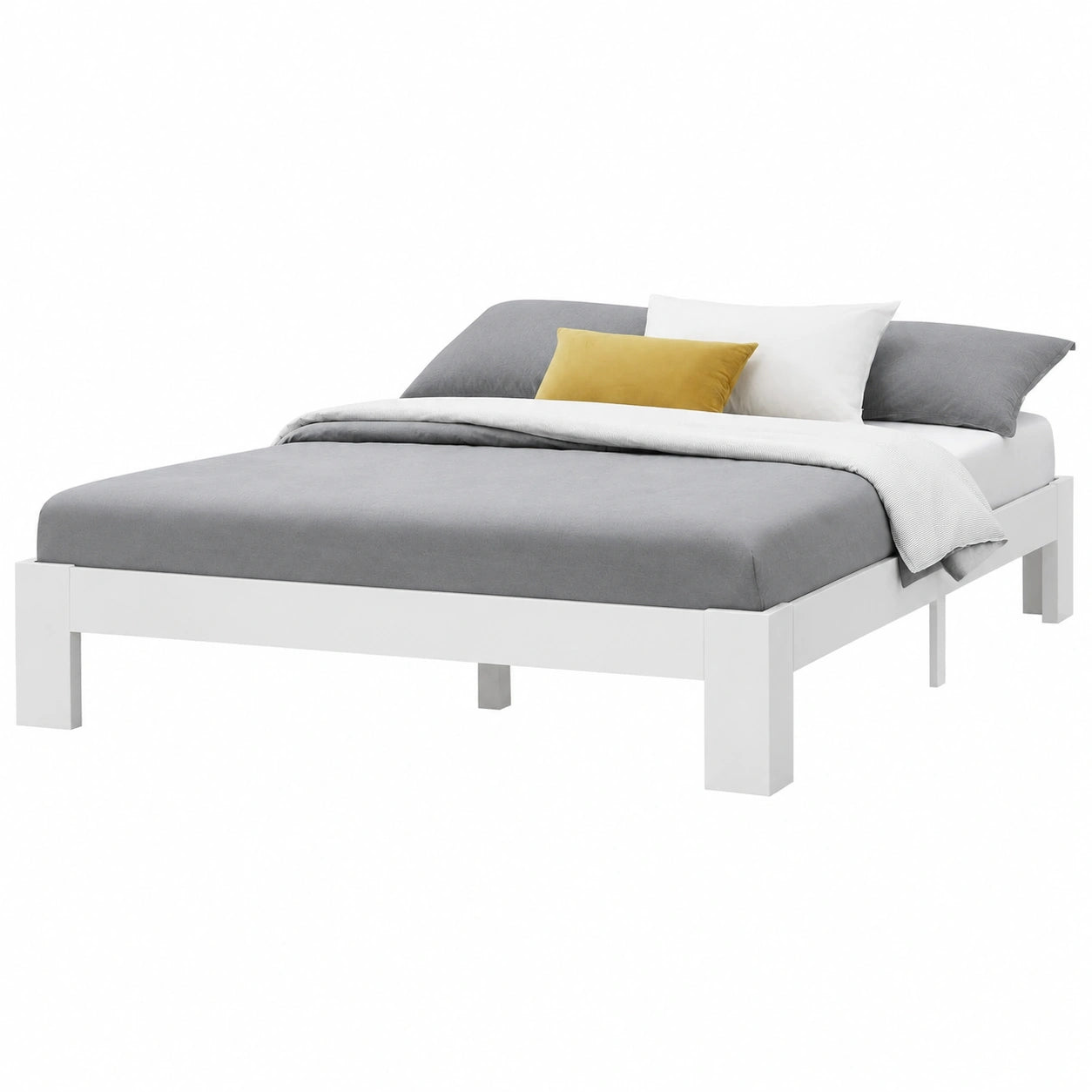 Letto Matrimoniale King Size in Legno di Pino 180x200 cm con Rete a Doghe - Design Minimalista Bianco