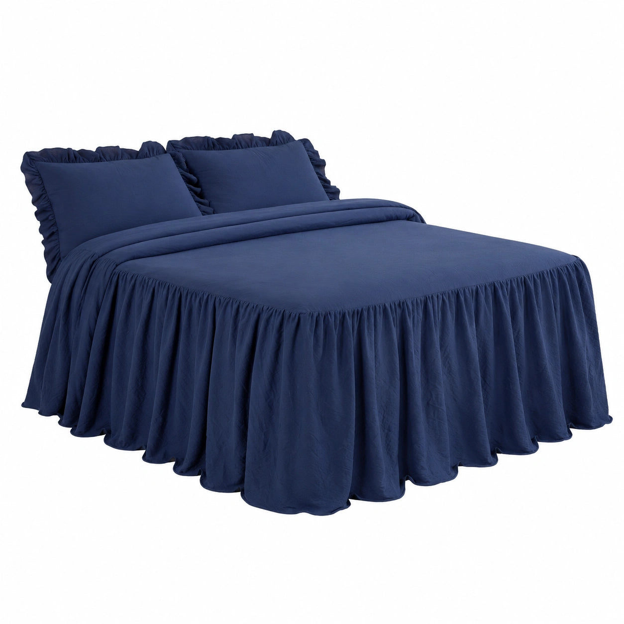 Copriletto King Size con Volant in Poliestere Blu Navy