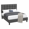 Letto Matrimoniale Imbottito 140x200 cm Grigio Scuro con Testiera Quadrata e Doghe Regolabili