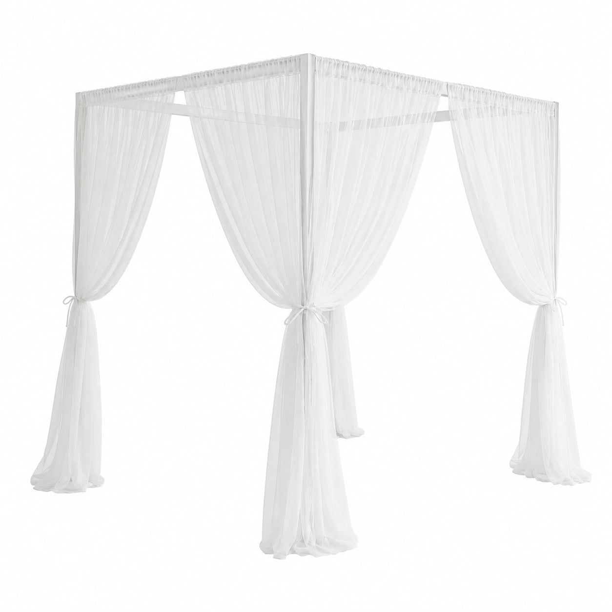 Set Tenda a Baldacchino con Stelle per Letto King Size, 8 Pannelli in Velo Bianco