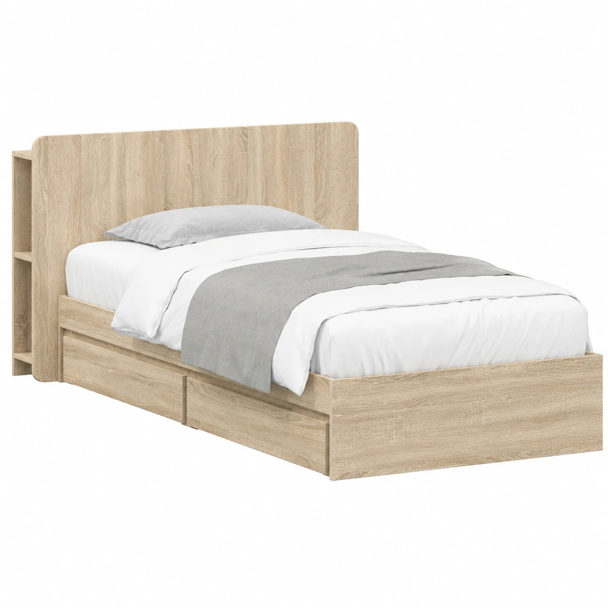Struttura letto matrimoniale con spazio contenitore in rovere Sonoma 75x190 cm, base moderna con doghe di supporto, facile da montare