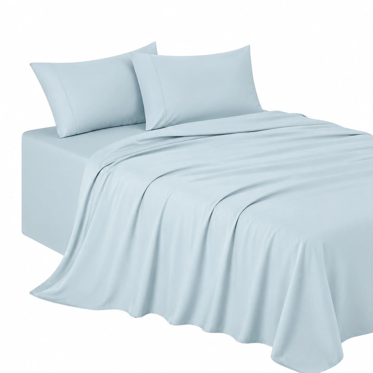 Shilucheng Lenzuola Bambù King Size 1800 Fili, Set 4 Pezzi, Super Morbide, Tasca Profonda 40 cm, Lavabile in Lavatrice, Colore Blu Spa