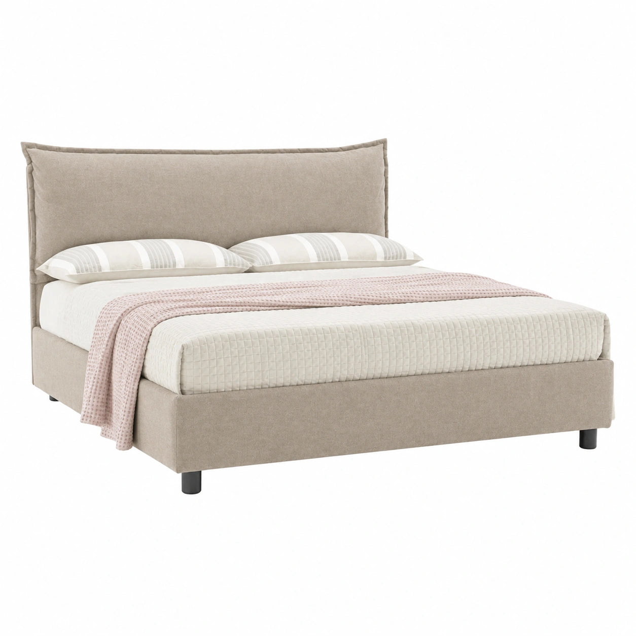 Struttura Letto Matrimoniale 180x200 cm con Contenitore e Rivestimento Tessuto Tortora