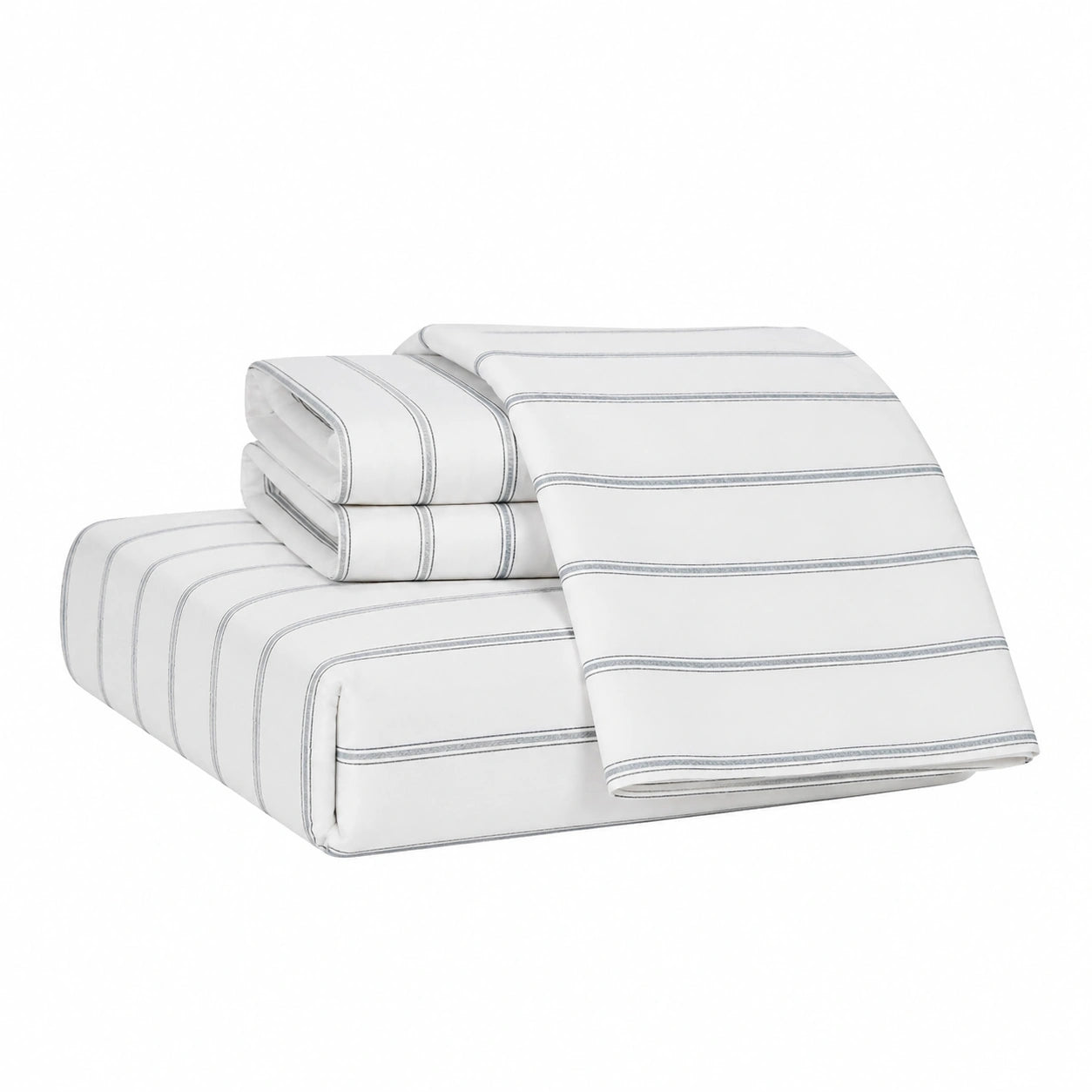 Set Lenzuola King Size in Percalle di Cotone con Motivo Righe Verdi, 4 Pezzi