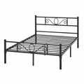 Letto Matrimoniale in Ferro Battuto 160x200 cm con Testiera Elegante, Stile Moderno Rustico, Nero