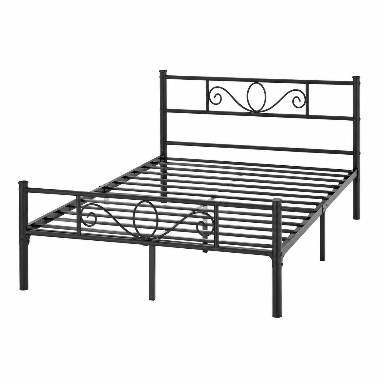Letto Matrimoniale in Ferro Battuto 160x200 cm con Testiera Elegante, Stile Moderno Rustico, Nero